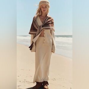 Free People Beach Cream Knit Maxi Skirt Boho Elastic Waist Neutral Size XS